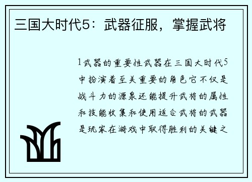 三国大时代5：武器征服，掌握武将
